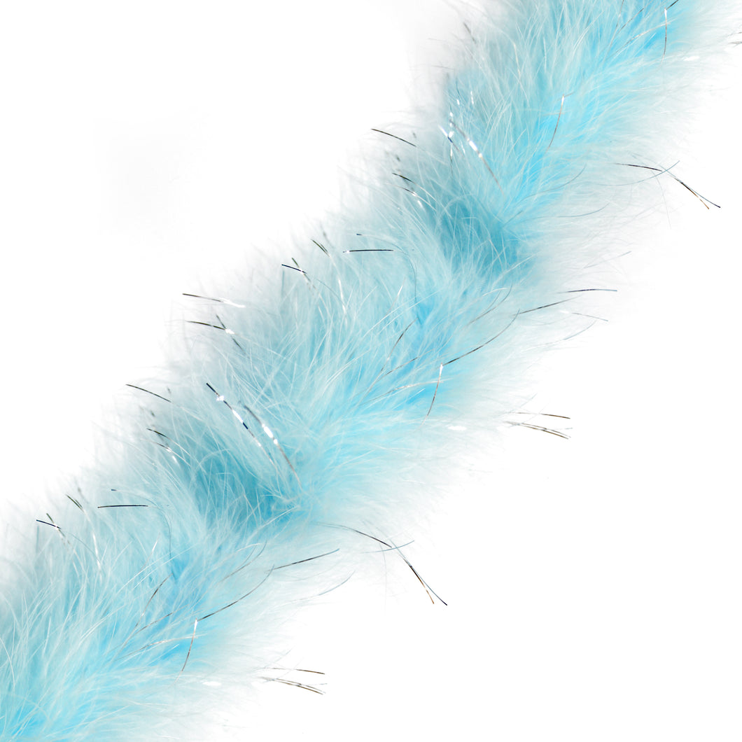 1 Meter Marabou Swansdown Feather Trim - Baby Blue/Silver Tinsel