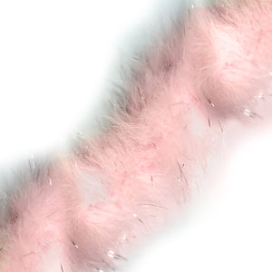 1 Meter Marabou Swansdown Feather Trim - Pale Pink/Silver Tinsel