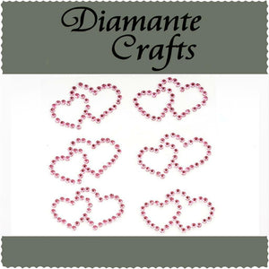 6 Light Pink Double Hearts Self Adhesive Diamante