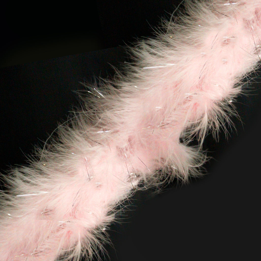 1 Meter Marabou Swansdown Feather Trim - Pale Pink/Iridescent Tinsel