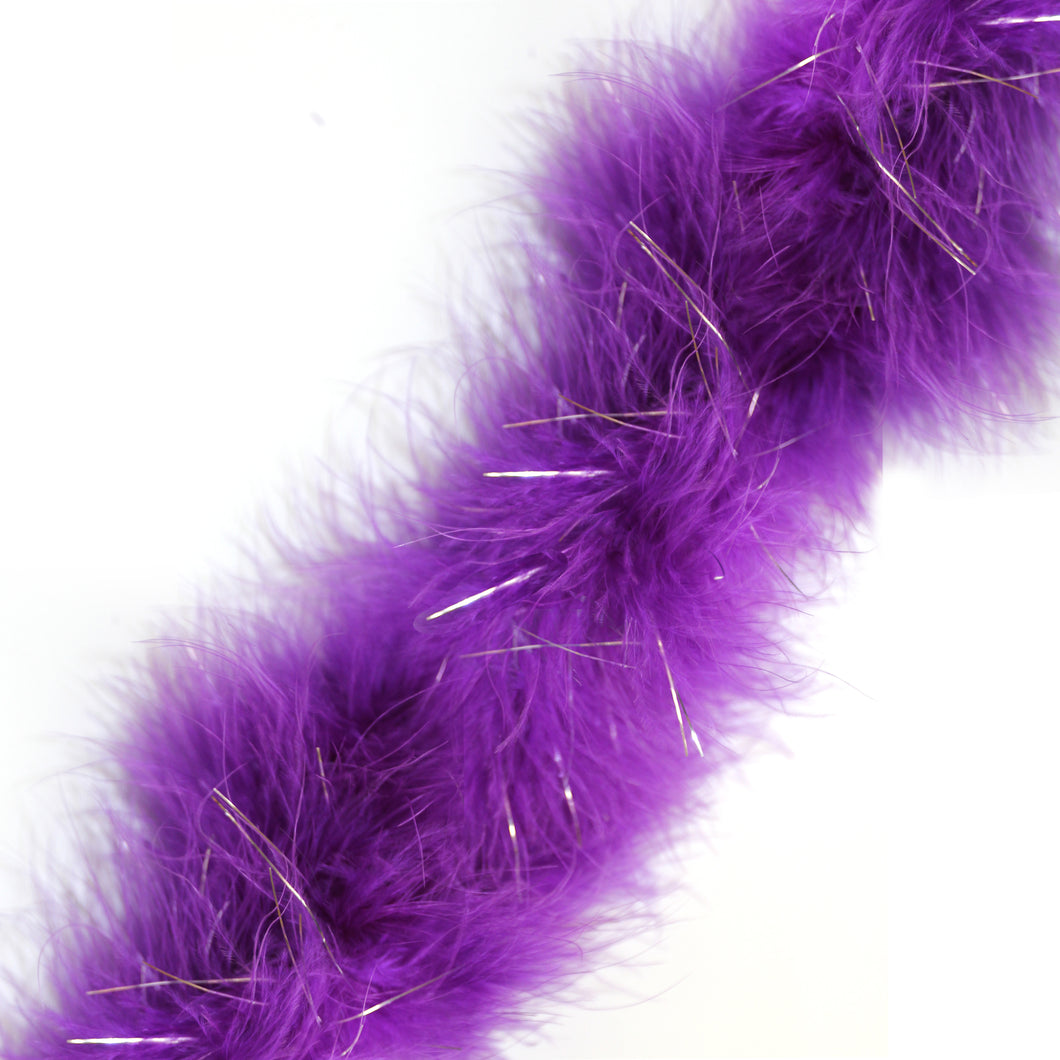 1 Meter Marabou Swansdown Feather Trim - Purple/Silver Tinsel