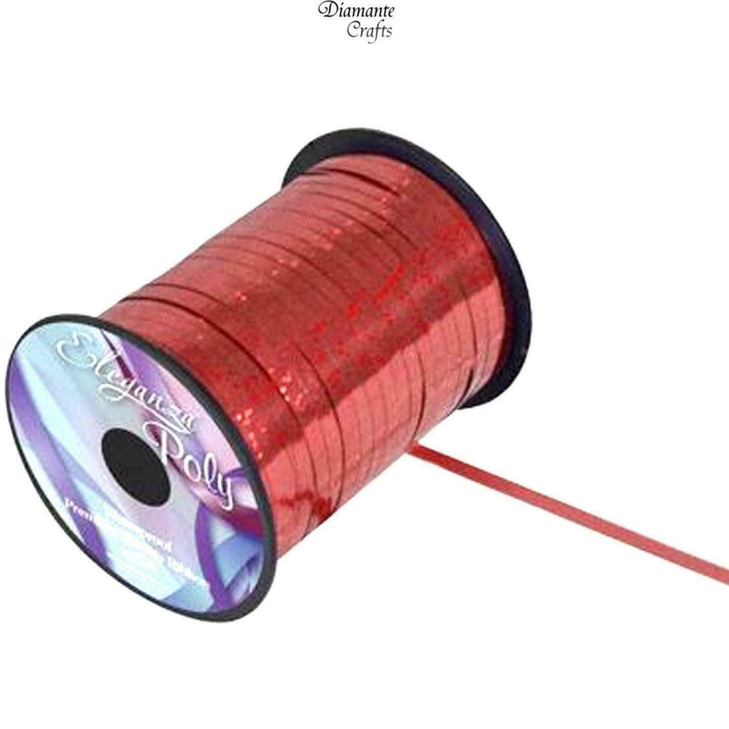 450m / 500 yards Curling 5mm Ribbon - Wrapping Balloon - Full Roll - Holographic Red