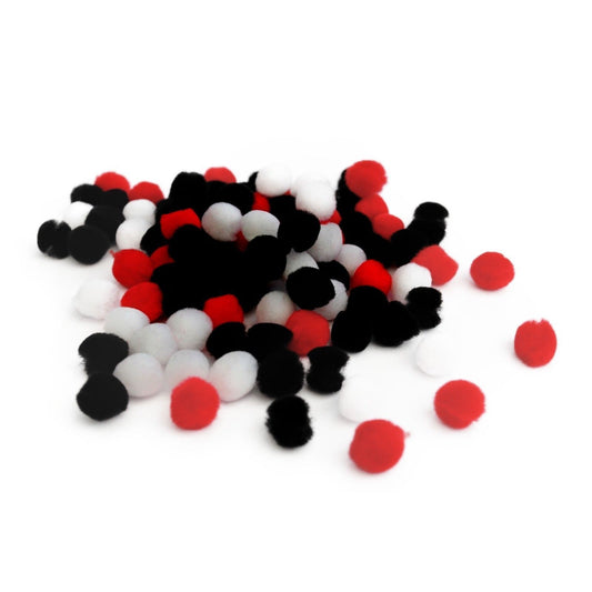 12mm Pom Poms 1.2cm - Mixed Red White Black 100 Pack