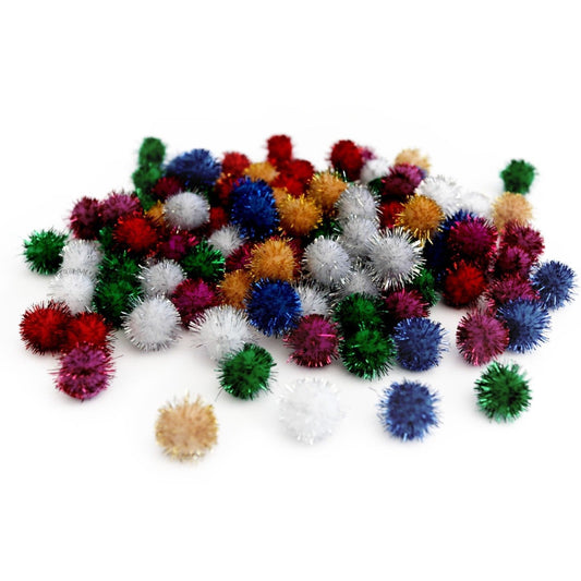 12mm Pom Poms 1.2cm - Mixed Glitter 100 Pack