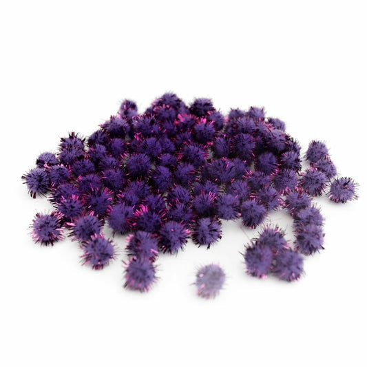 12mm Pom Poms 1.2cm - Purple Glitter 100 Pack