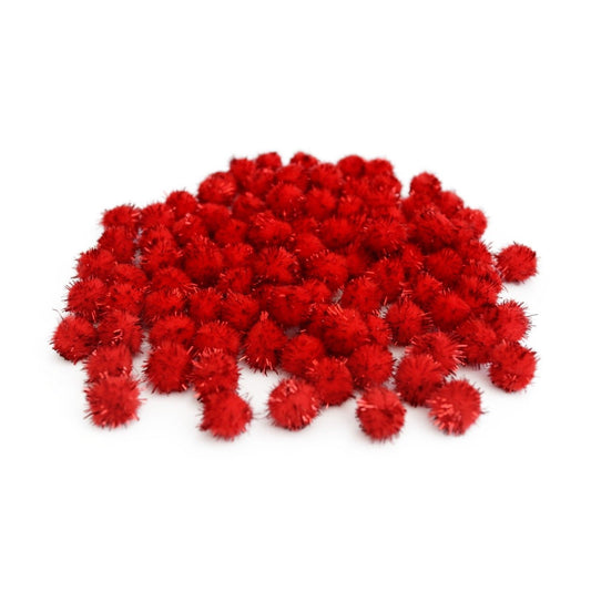 12mm Pom Poms 1.2cm - Red Glitter 100 Pack