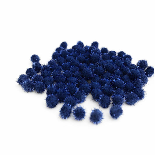 12mm Pom Poms 1.2cm - Royal Blue Glitter 100 Pack