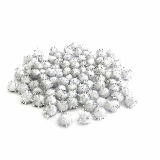 12mm Pom Poms 1.2cm - Silver Glitter 100 Pack