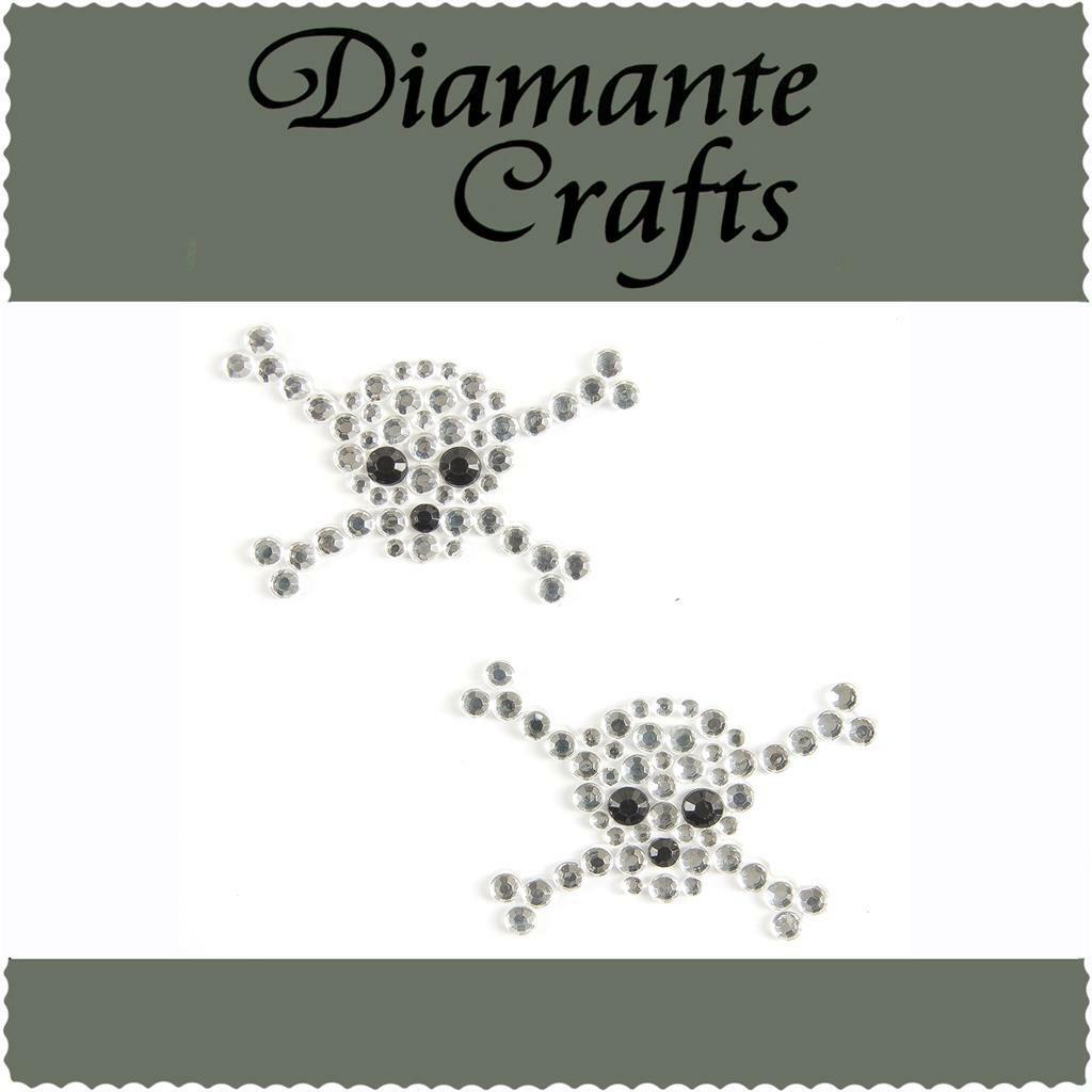 2 x Clear & Black Skull & Crossbones Self Adhesive Diamante