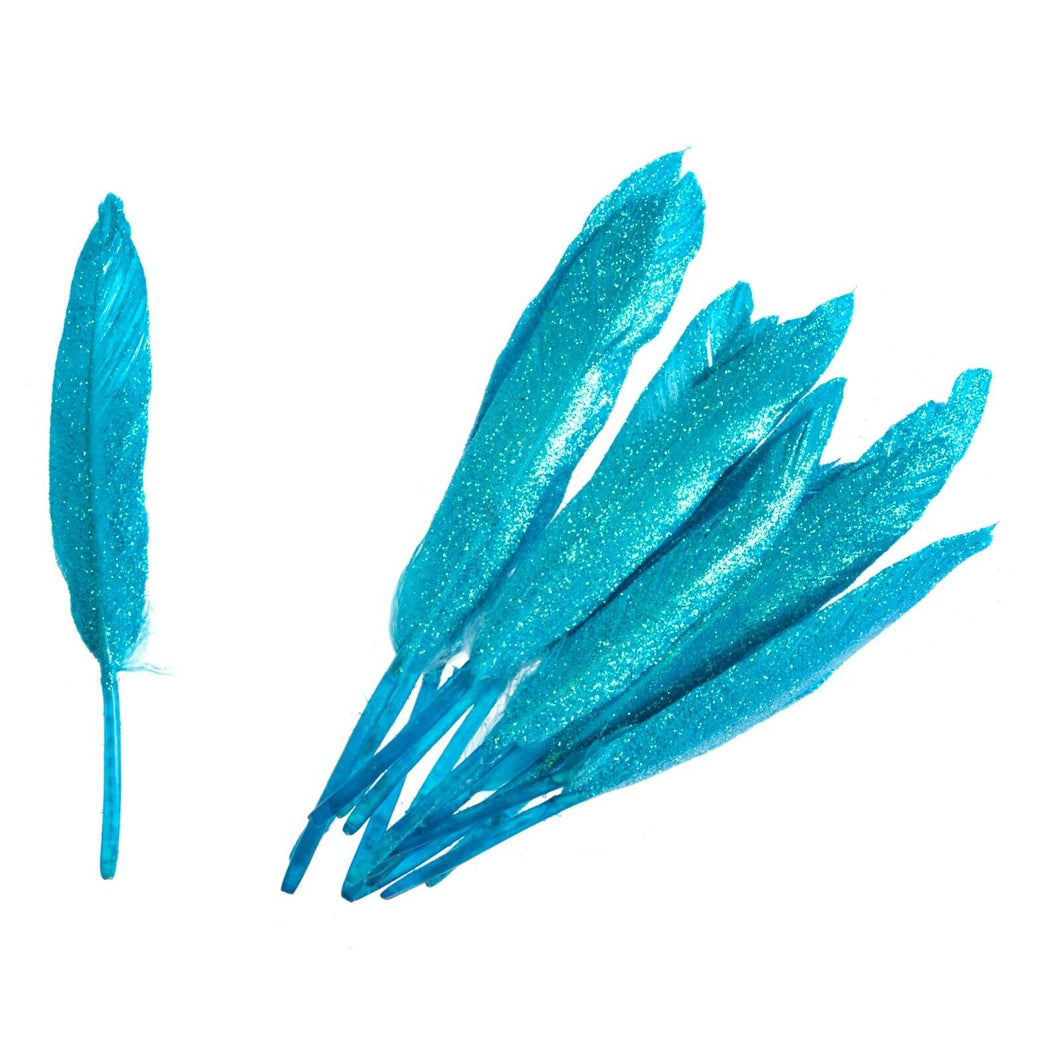 Turquoise Glitter Duck Feather