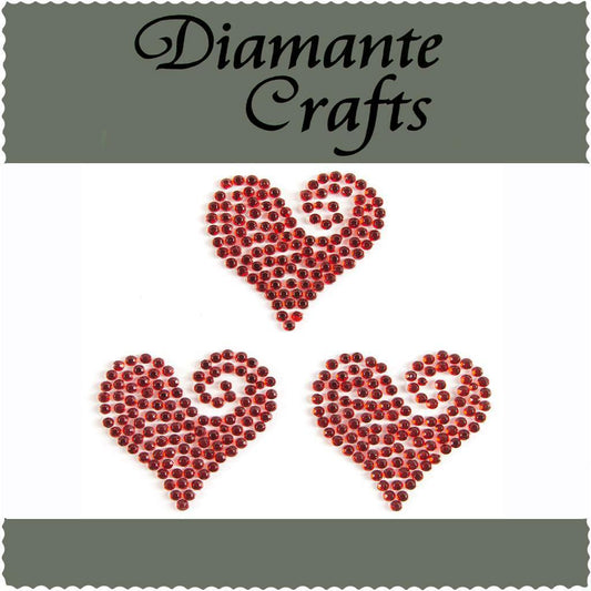 3 x 30mm Red Heart Swirls Self Adhesive Diamante